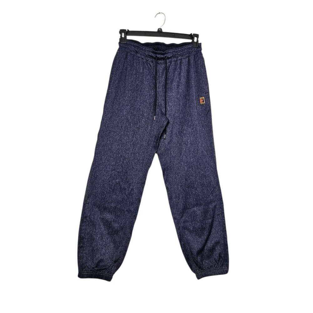 Nike Court Faux Denim Jogger Pants Men's Medium Blue Drawstring Ankle Zippers